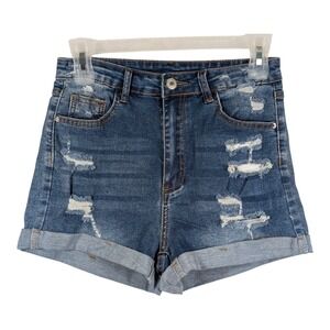 New Denim Cuffed Shorts Distressed Stretch 3 5 6‎ Small